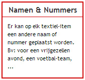 screenshot van de keuze voor bedrukking van namen of nummers